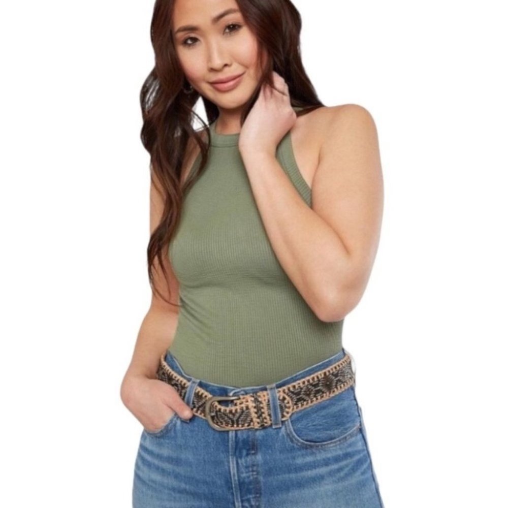 NWT Free People Wide Rib Seamless Cami in Green